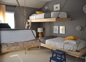gray yellow white bedroom suspended beds beds