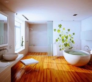 bathroom with wooden floor design